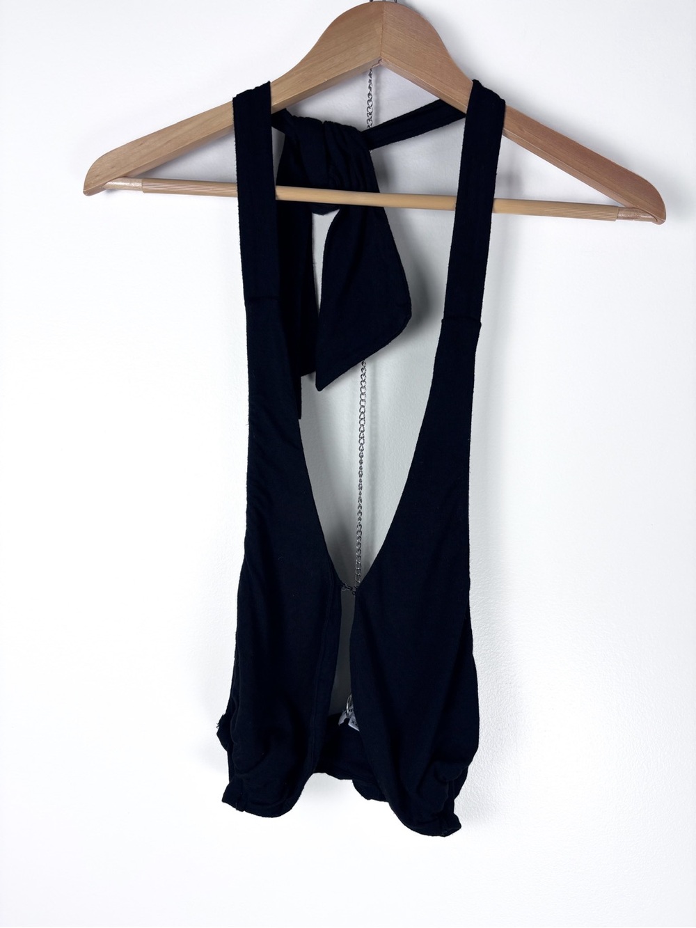Superdown Revolve Black Sleeveless Plunge V-Neck Halter Tie Neck Top Size XXS